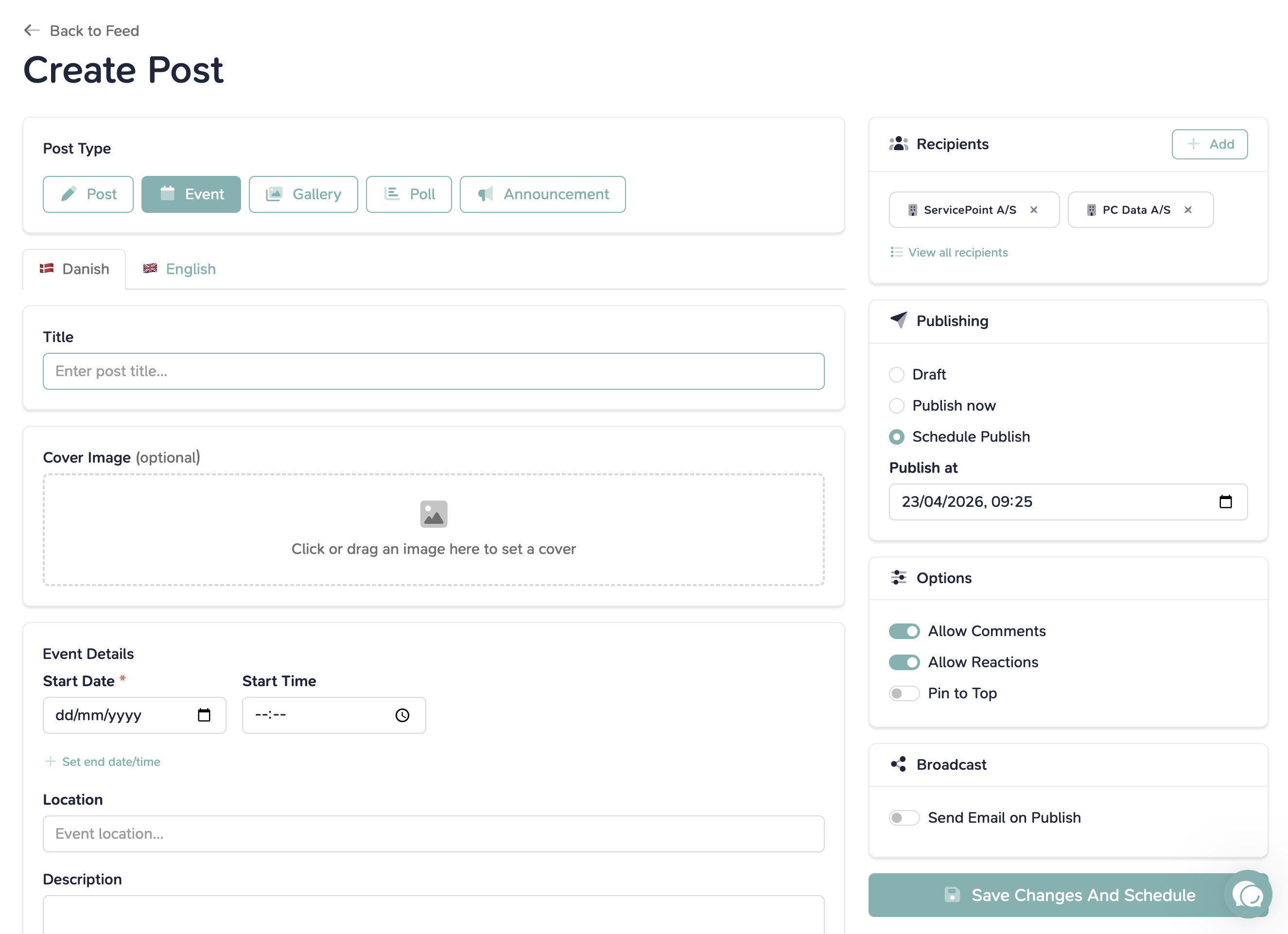 Notifications across email, SMS and in-app