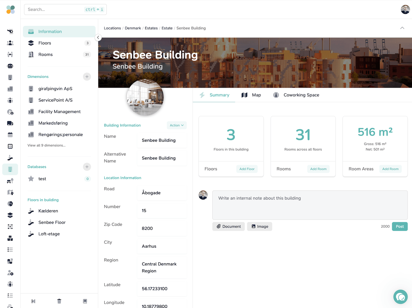 Per-location settings with employees, company information and subscriptions