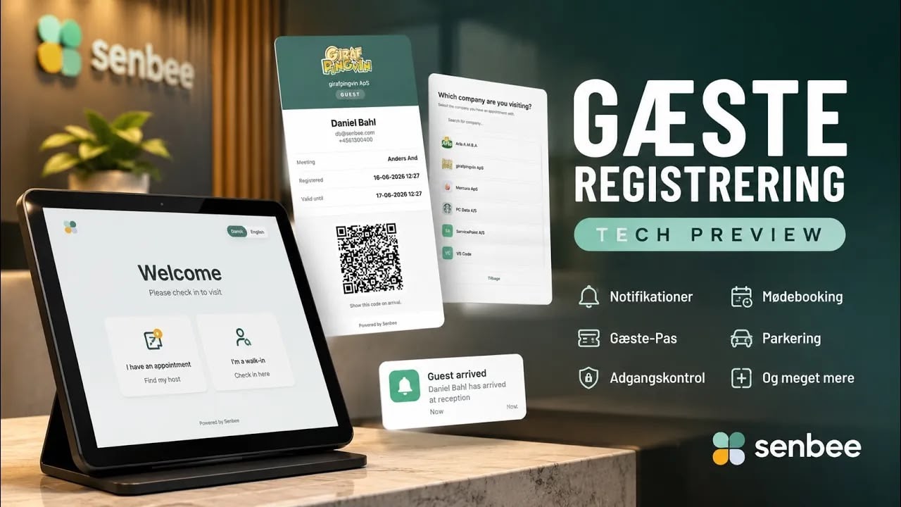Senbee Reception check-in screen running on a tablet